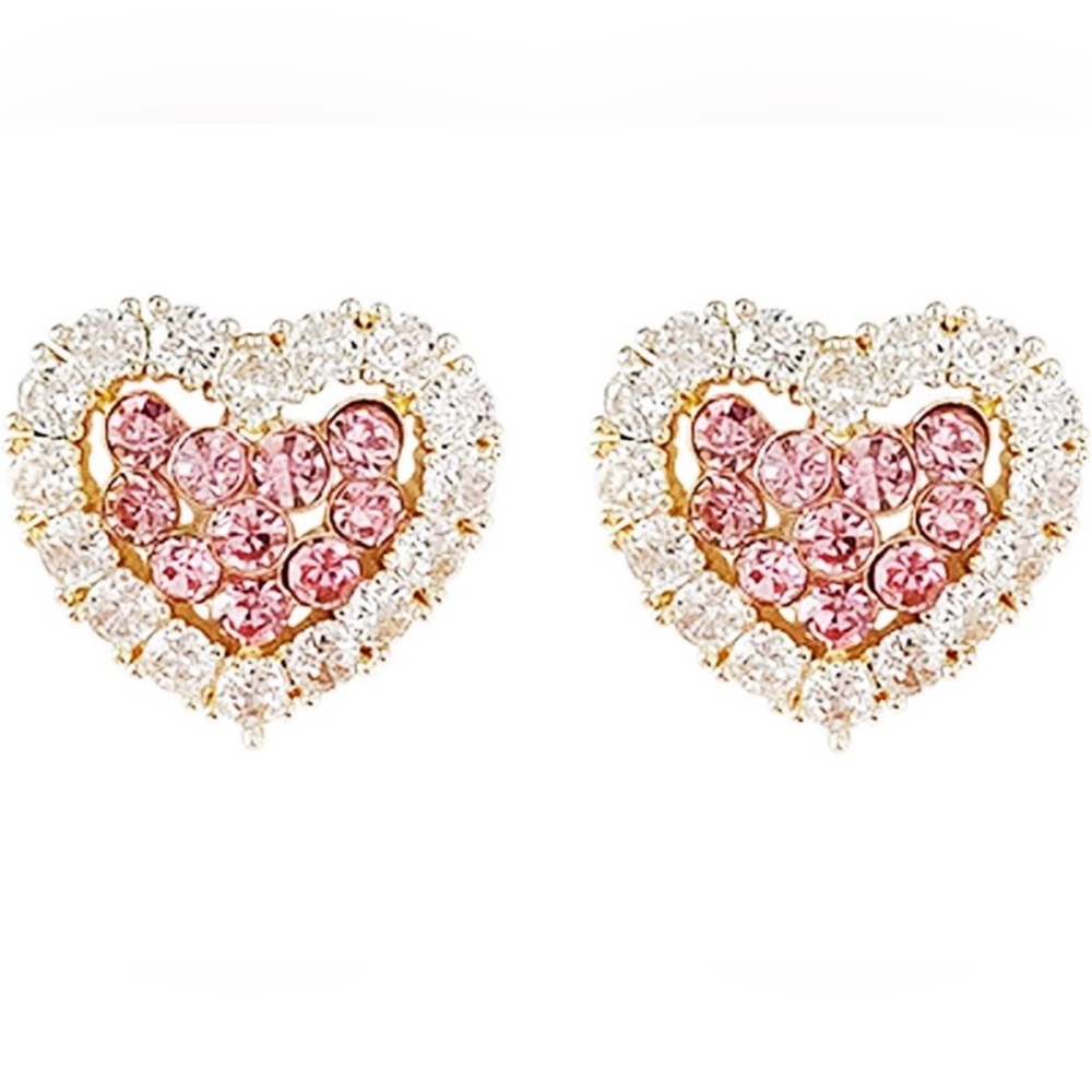 💖LAST PAIR💖 925 Sterling Silver Pink Crystal Heart Stud Earrings In Gift Box